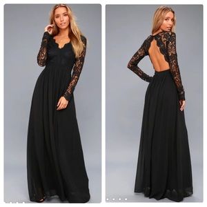Lulus Awaken My Love Black Long Sleeve Lace Open Back Maxi Dress